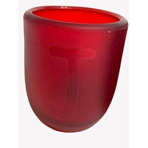 Red Frosted Glass Votive Candle Holders Set Of 3 Embossed With "JOY" Etching NEW